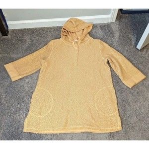 Soft Surroundings Cozumel Pullover Hoodie Sz Large Orange 3/4 Sleeve Pockets